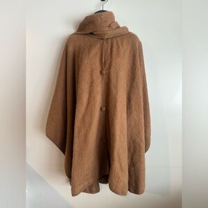 Peruvian Link 100% Alpaca Cape Ruana – Camel Brown Fringe Wrap – Made in Peru OS